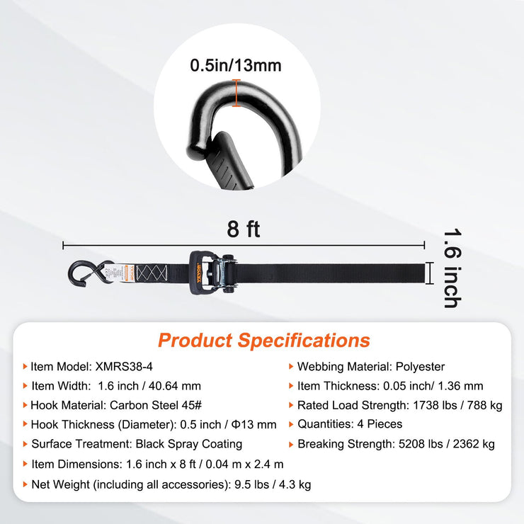 Heavy-Duty Ratchet Tie Down Straps Set